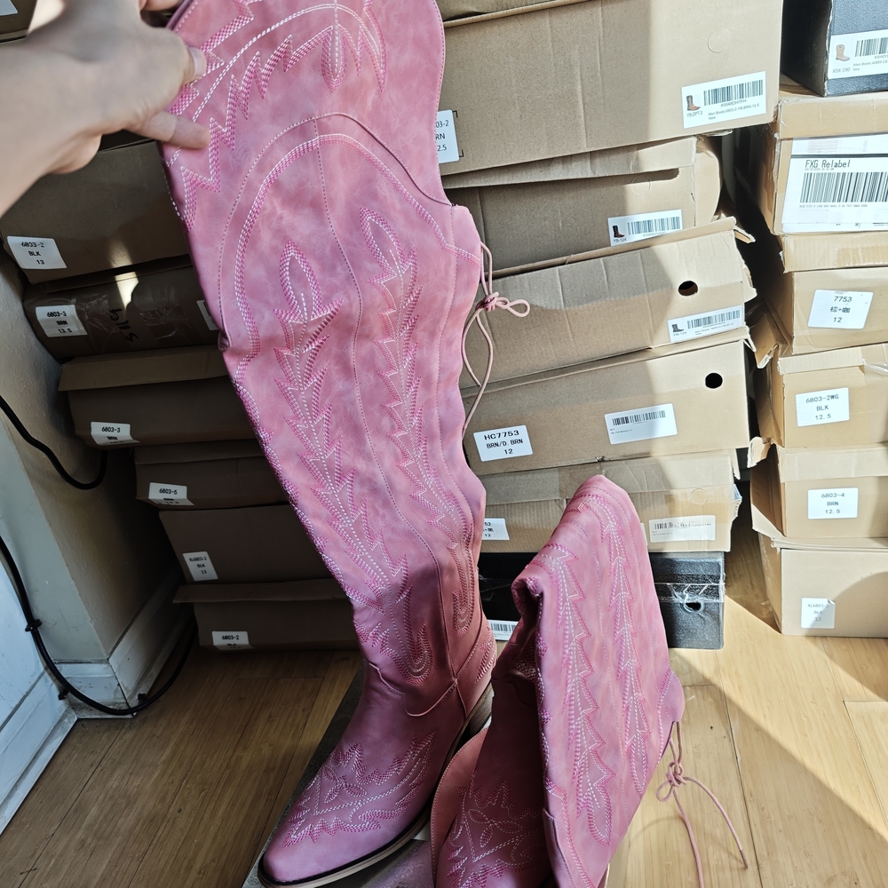 Pink Women’s Heeled Western Boots - Picture 2 of 5